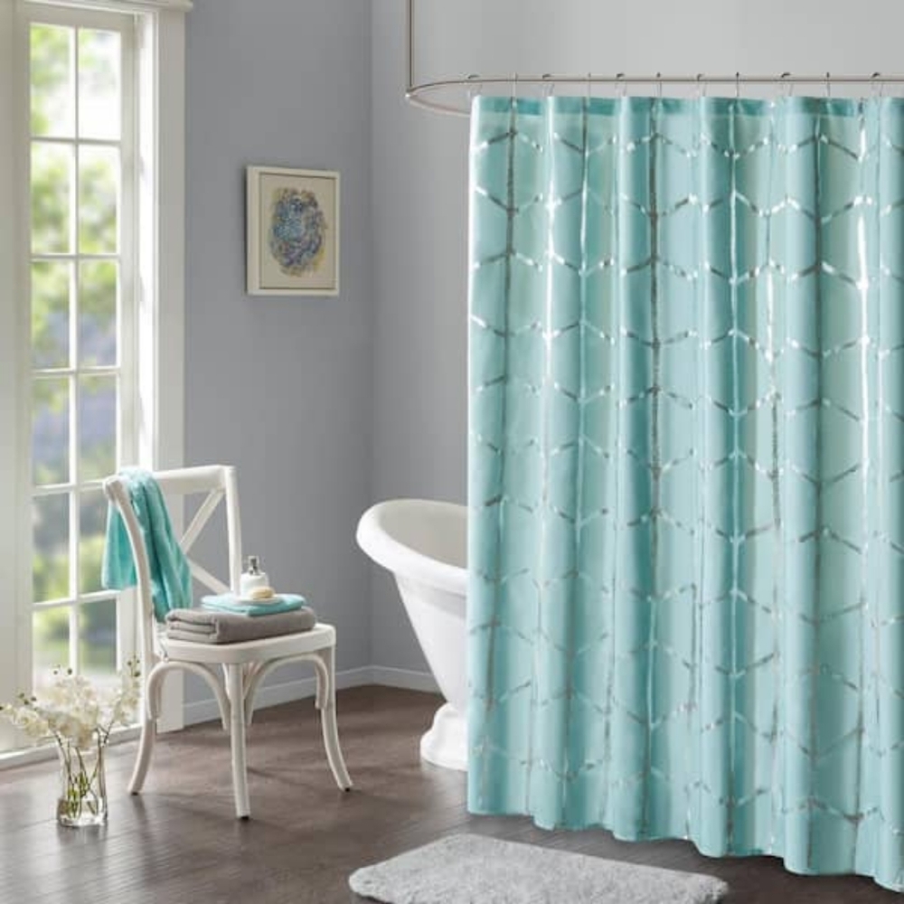 Intelligent Design Khloe 72 in. x 72 in. Aqua/Silver Microfiber Printed Metalli